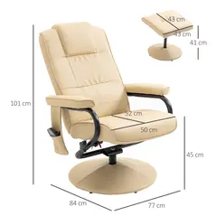 HOMCOM Swivel Recliner Chair and Footstool, Faux Leather Massage Recliner Armchair with Remote Control and Round Wrapped Base, Beige - 2