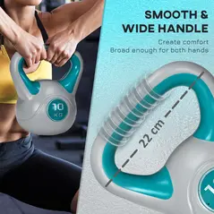 SPORTNOW Kettlebell, 10kg Kettle Bells with Handle for Home Gym Weight Lifting and Strength Training, Light Blue and Grey - 3