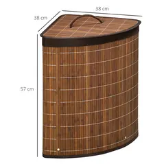 HOMCOM Bamboo Laundry Basket with Lid, 55 Litres Laundry Hamper with Removable Washable Lining,  Corner Washing Baskets, 38 x 38 x 57cm, Brown - 2