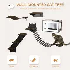 PawHut 5 Piece Cat Wall Shelves, Wall-Mounted Cat Tree for Indoor Use - Brown - 3