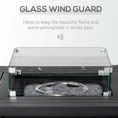 Outsunny Square Propane Gas Fire Pit Table, 50000 BTU Rattan Smokeless Firepit Patio Heater with Glass Screen, Glass Beads and Lid, 81cm x 81cm x 64cm, Black - 6