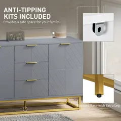 HOMCOM Sideboard with 3 Drawers and Adjustable Shelves for Living Room - Grey - 6