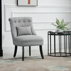 HOMCOM Fabric Single Sofa Dining Chair Tub Chair Upholstered W/ Pillow Solid Wood Leg Home Living Room Furniture Grey - 1