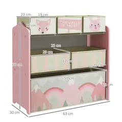 ZONEKIZ Kids Storage Unit, Toy Storage Organiser, with Six Fabric Bins, for Bedrooms, Playrooms, Nurseries - Pink - 2