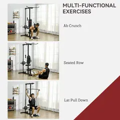 SPORTNOW Pull Up Station, Power Cage with Adjustable Seat, for Home Gym - Black - 3