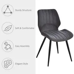 HOMCOM Dining Chairs Set of 2, PU Leather Upholstered Kitchen Chairs with Backs, Moulded Padded Seats and Steel Frame for Dining Room, Grey - 5