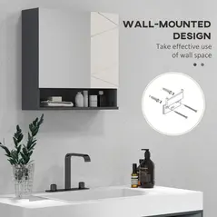 kleankin Bathroom Mirror Cabinet, Wall Mounted Bathroom Storage Cupboard with Adjustable Shelves, 55W x 17D x 55Hcm, Light Grey - 7