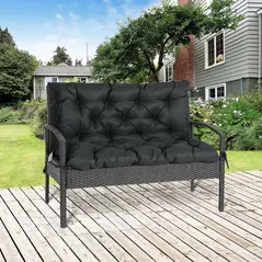 Outsunny 2 Seater Bench Pad, Garden Chair Cushion with Back and Ties for Indoor and Outdoor Use, 98 x 100 cm, Black - 1