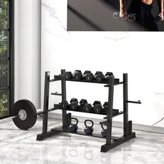 SPORTNOW 3-Tier Dumbbell Rack, Versatile Weight Rack with 4 Weight Rods for Dumbbells, Kettlebells and Plates (Rack Only) - 1