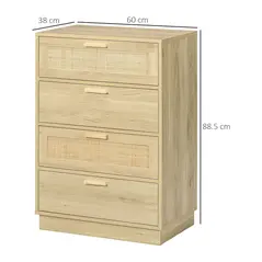 HOMCOM Chest of Four Rattan Weave Panel Drawers - Wood-Effect - 2