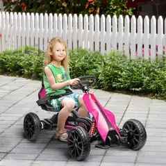 HOMCOM 12V Electric Go-Kart for Kids, Ride-On Racing Go-Kart, with Forward and Reversing Functions, for Ages 3-8 Years - Pink - 1