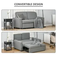 HOMCOM Double Sofa Bed Click Clack Sofa Bed Pull Out Bed with Adjustable Backrest for Living Room and Bedroom Grey - 3
