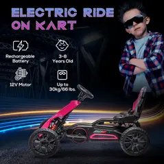HOMCOM 12V Electric Go-Kart for Kids, Ride-On Racing Go-Kart, with Forward and Reversing Functions, for Ages 3-8 Years - Pink - 3