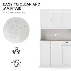 HOMCOM 180cm Freestanding Kitchen Cabinet, Modern Storage Cupboard with Open Countertop, Drawer and 6 Doors, White - 7