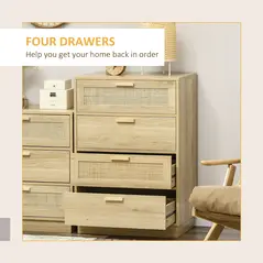 HOMCOM Chest of Four Rattan Weave Panel Drawers - Wood-Effect - 3
