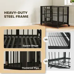 PawHut 43" Heavy Duty Dog Crate, Foldable Dog Cage, with Openable Top, Locks, Removable Tray, Wheels - Black - 4