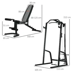SPORTNOW Smith Machine & Cable Pulley System with Adjustable Weight Bench, Multifunction Home Gym Power Rack with Lat Pull Down System, Barbell Rack for Full Body Training, Black - 2