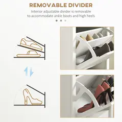 HOMCOM Modern Shoe Cabinet with 2 Flip Drawers and Adjustable Shelves, Narrow Shoe Storage Cabinet with Open Compartment, Holds 10 Pairs for Entryway, Hallway, White - 5