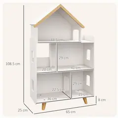 ZONEKIZ Three-Tier Toy Storage Shelf, Kids Bookcase, with Six Cubes, for Playroom, Bedroom - White - 2