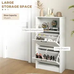 HOMCOM Modern Shoe Cabinet with 2 Flip Drawers and Adjustable Shelves, Narrow Shoe Storage Cabinet with Open Compartment, Holds 10 Pairs for Entryway, Hallway, White - 3
