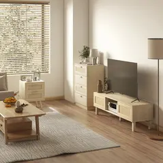 HOMCOM Chest of Four Rattan Weave Panel Drawers - Wood-Effect - 6