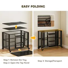 PawHut 43" Heavy Duty Dog Crate, Foldable Dog Cage, with Openable Top, Locks, Removable Tray, Wheels - Black - 7