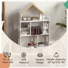 ZONEKIZ Three-Tier Toy Storage Shelf, Kids Bookcase, with Six Cubes, for Playroom, Bedroom - White - 4