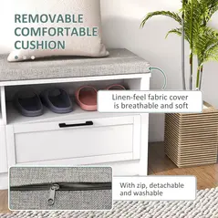 HOMCOM Shoe Bench with Removable Cushion, Shoe Storage Bench with Padded Seat, Open Compartments and Drawers for Entryway Hallway - 4