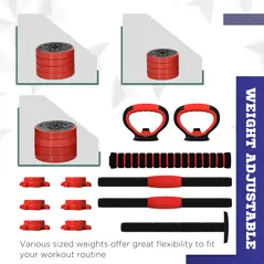 SPORTNOW 20kg 6-In-One Adjustable Weight Dumbbells Set, Barbell, Kettlebell, Push Up Stand - Red - 4