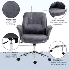 Vinsetto Swivel Computer Office Chair Mid Back Desk Chair for Home Study Bedroom,  Charcoal Grey - 6