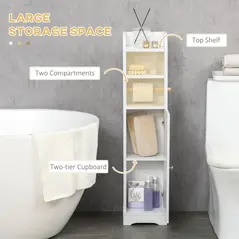 kleankin Multi-Storage Narrow Bathroom Cabinet - White - 3