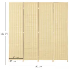 HOMCOM 4 Panel Folding Room Divider Screen, Wall Panel Privacy Furniture, Freestanding Paravent Partition Separator for Living Room, Bedroom and Office, 180 x 180cm, Natural - 2