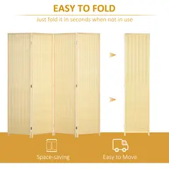 HOMCOM 4 Panel Folding Room Divider Screen, Wall Panel Privacy Furniture, Freestanding Paravent Partition Separator for Living Room, Bedroom and Office, 180 x 180cm, Natural - 5