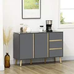 HOMCOM Sideboard, Modern Kitchen Cupboard with Double Doors and 3 Drawers, Adjustable Shelves for Living Dining Room, Dark Grey - 1