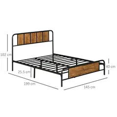 HOMCOM 4.8ft Double Bed Frame with Industrial Wood Headboard, Steel Slat Support and 25.5cm Underbed Storage Space, 145 x 197cm, Rustic Brown - 2