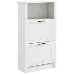 HOMCOM Modern Shoe Cabinet with 2 Flip Drawers and Adjustable Shelves, Narrow Shoe Storage Cabinet with Open Compartment, Holds 10 Pairs for Entryway, Hallway, White - 1