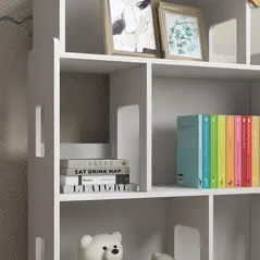 ZONEKIZ Three-Tier Toy Storage Shelf, Kids Bookcase, with Six Cubes, for Playroom, Bedroom - White - 8