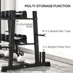 SPORTNOW 3-Tier Dumbbell Rack, Versatile Weight Rack with 4 Weight Rods for Dumbbells, Kettlebells and Plates (Rack Only) - 3
