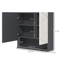 kleankin Bathroom Mirror Cabinet, Wall Mounted Bathroom Storage Cupboard with Adjustable Shelves, 55W x 17D x 55Hcm, Light Grey - 2