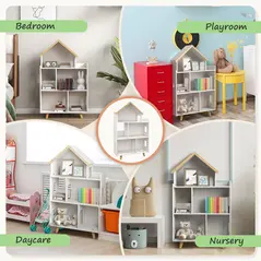ZONEKIZ Three-Tier Toy Storage Shelf, Kids Bookcase, with Six Cubes, for Playroom, Bedroom - White - 5