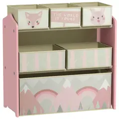 ZONEKIZ Kids Storage Unit, Toy Storage Organiser, with Six Fabric Bins, for Bedrooms, Playrooms, Nurseries - Pink - 1