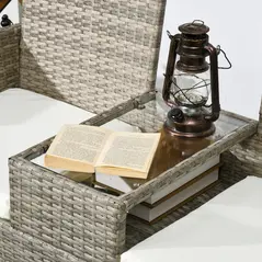 Outsunny Two-Seat Rattan Chair, with Middle Table - Grey - 8