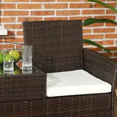 Outsunny Two-Seat Rattan Chair, with Middle Table - Brown - 7