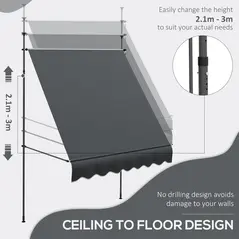 Outsunny 2 x 1.2m Manual Retractable Awning - Grey - 3