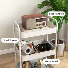 HOMCOM Three-Tier Steel Storage Trolley - White - 5