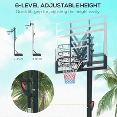 SPORTNOW Six-Level Height Adjustable Freestanding Basketball Hoop and Stand with Wheels, 2.35-3.05m - 4