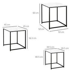 HOMCOM Three Nest of Tables, Marble Effect Finish - 2