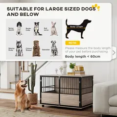 PawHut 100cm Furniture Style Dog Crate Dog Cage End Table Indoor with 3 Doors Soft Washable Cushion, for Large Sized Dogs - 3