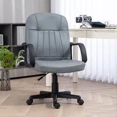 HOMCOM Desk Chair, PU Leather Computer Office Chair with Adjustable Height, Swivel Wheels for Home Work Study, Grey - 1