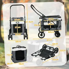 PawHut Foldable Dog Stroller, Pet Travel Crate, with Detachable Carrier, Soft Padding, for Mini, Small Dogs - Grey - 2